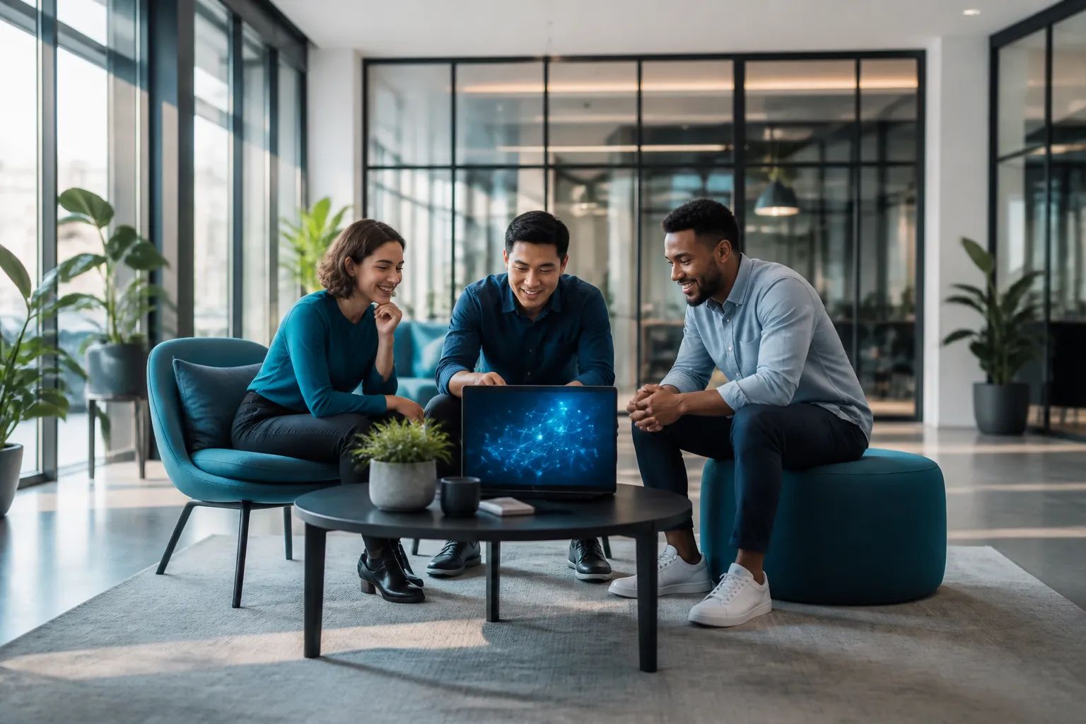 Professionals collaborating and learning AI skills together